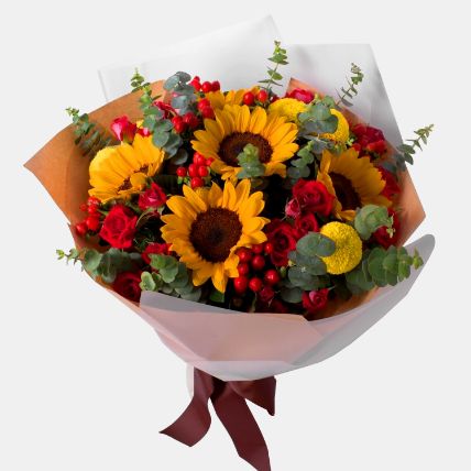 yellow and red floral energy bouquet: 