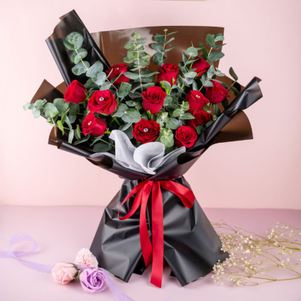 Romantic Red Roses Beautifully Tied Bouquet 6 Stems: Flowers Malaysia
