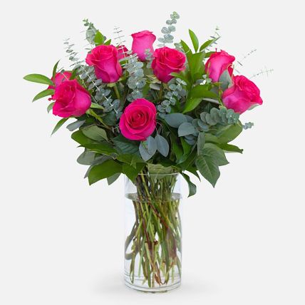 12 lovely pink roses glass vase arrangement