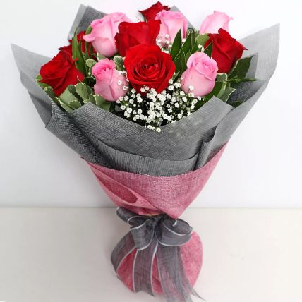 6 Pink And Red Roses Sweet Bouquet