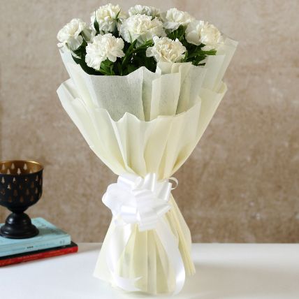 8 White Carnations Bouquet