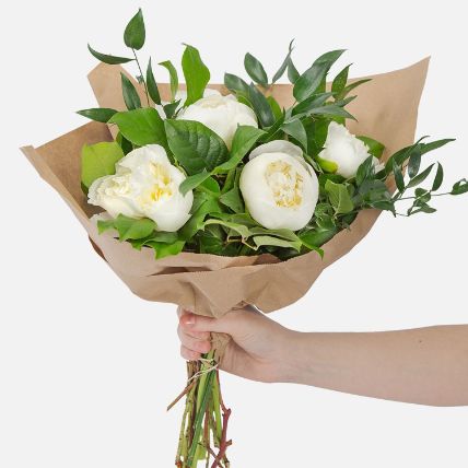 Elegant 6 White Peonies Bouquet