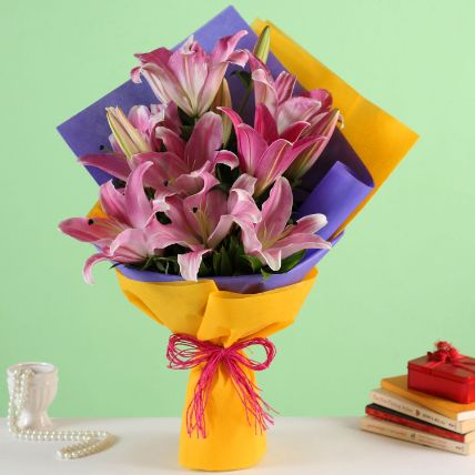 enchanting pink oriental lilies bouquet