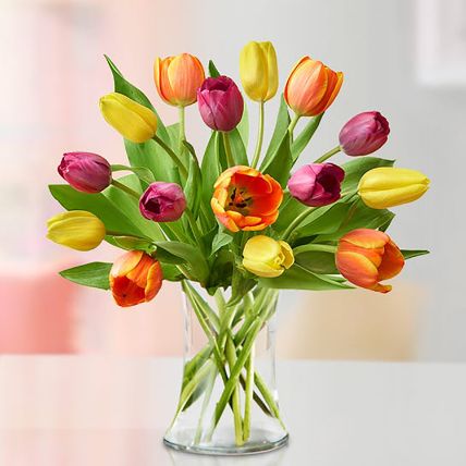 heavenly multicoloured tulips vase