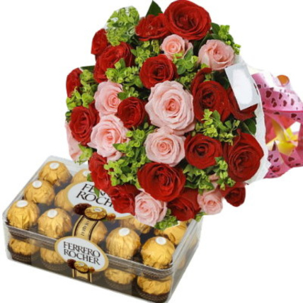 Mixed Roses Bouquet And Ferrero Rocher
