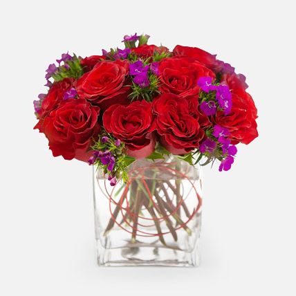 premium red roses vase arrangement