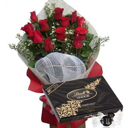 Red Rose Bouquet With Lindt Extra Dark Chocolate