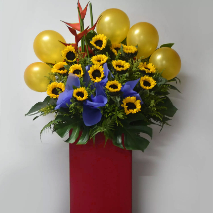 Sunflowers And Orange Balloons Flower Stand