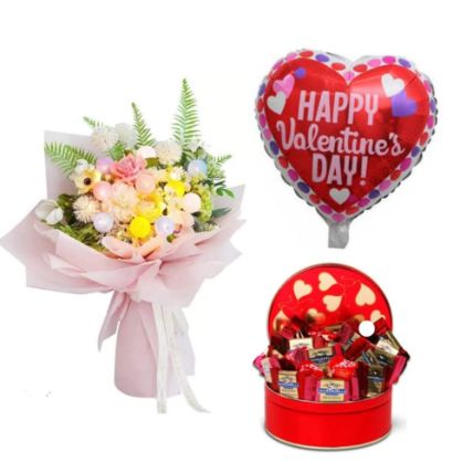 VDay Mixed Flowers Bouquet With Chocolates And Balloon