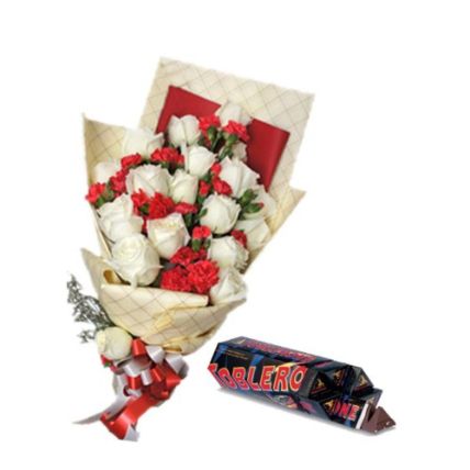 White Roses And Red Carnations With Toblerone
