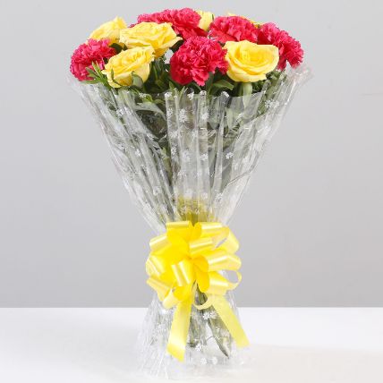 Yellow Roses Pink Carnations Bouquet