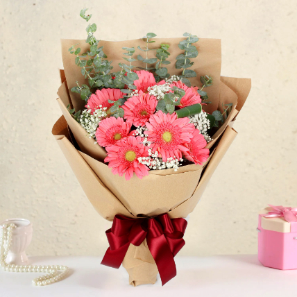 Gracious Pink Gerberas Beautifully Tied Bouquet PH