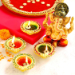 4 Colourful Diyas and Raja Ganesha Idol