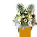 Alluring Mixed Flowers Arrangement In Brown Stand