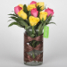 Pink & Yellow Roses Vase & Black Forest Cake